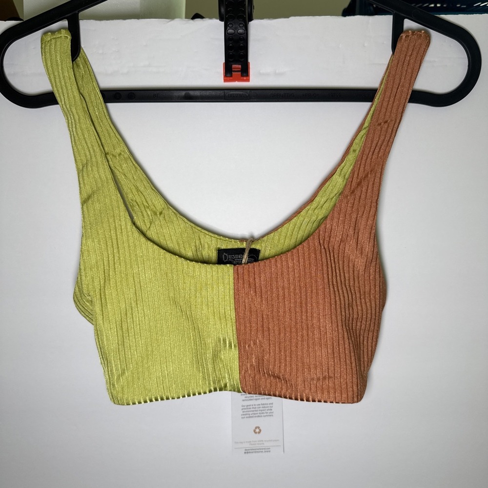 NWT Desert Dreamer Ribbed Bikini Top Orange Green Woman's Size Small